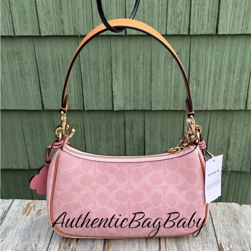 Coach Teri Shoulder Bag In Signature Canvas With Charms Powder Pink Purse - Picture 6 of 11